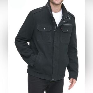Levi's Men's Washed Cotton Military Jacket, Black, Size Large